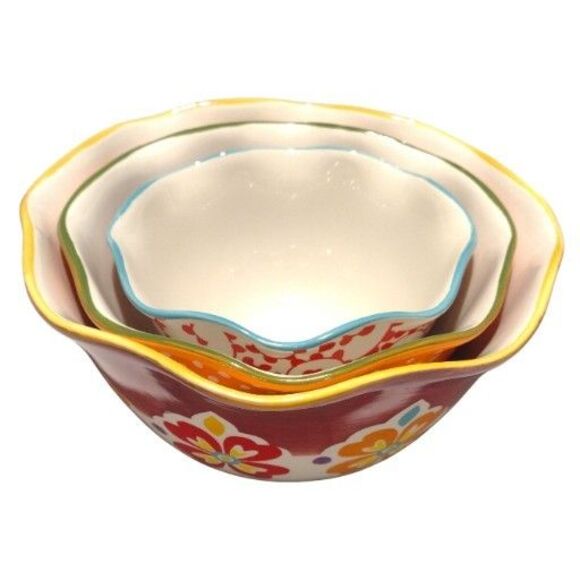 Pioneer Woman Mixing Bowls Set Of 3 Fall Floral Polk Dot Autumn Serving Nesting - Picture 3 of 15